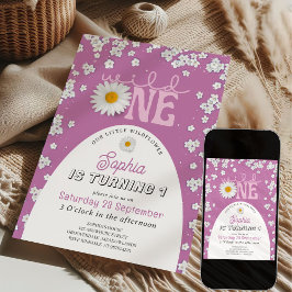 Convite de 1º Aniversário Purple Wild One Daisy