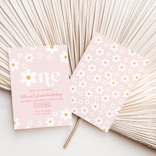Convite de 1º Aniversário Retro Daisy One Floral