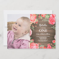 Convite de 1º Aniversário Rustic First com Floral
