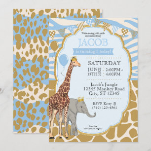 Convite de 1º Aniversário Safari Infantil (azul))