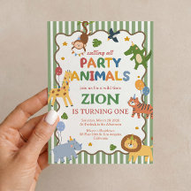Convite de 1º Aniversário Safari Verde dos Animais