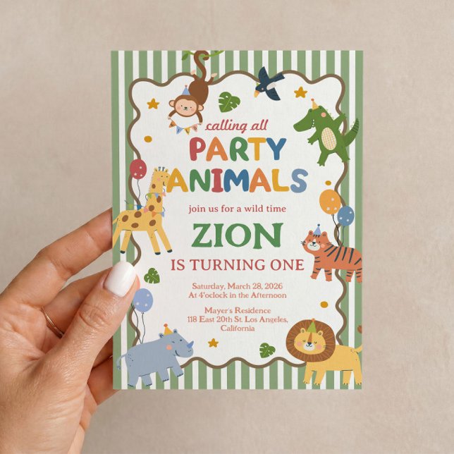 Convite de 1º Aniversário Safari Verde dos Animais (Green safari Party Animals invitation for a fun boy’s first birthday celebration. 🦁🌿🎉)