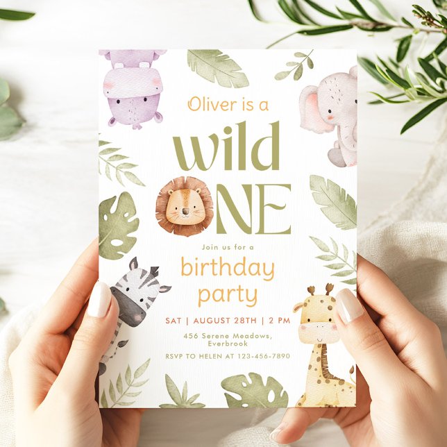Convite de 1º Aniversário Safari Wild One (Criador carregado)