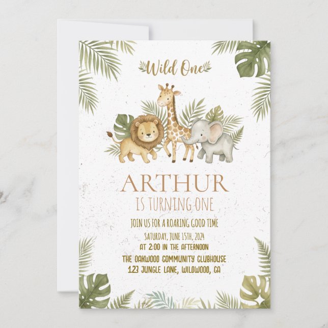 Convite de 1º Aniversário Safari Wild One Mapa (Frente)