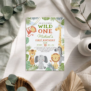 Convite de 1º aniversário simples com animais fofo