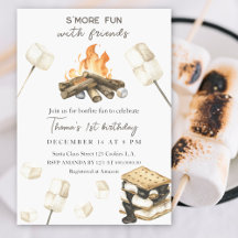 Convite de 1º Aniversário S'more Diversão Acampame