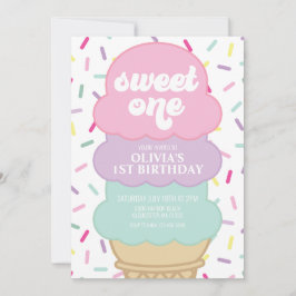 Convite de 1º Aniversário Sorvete e Confeitos Doce