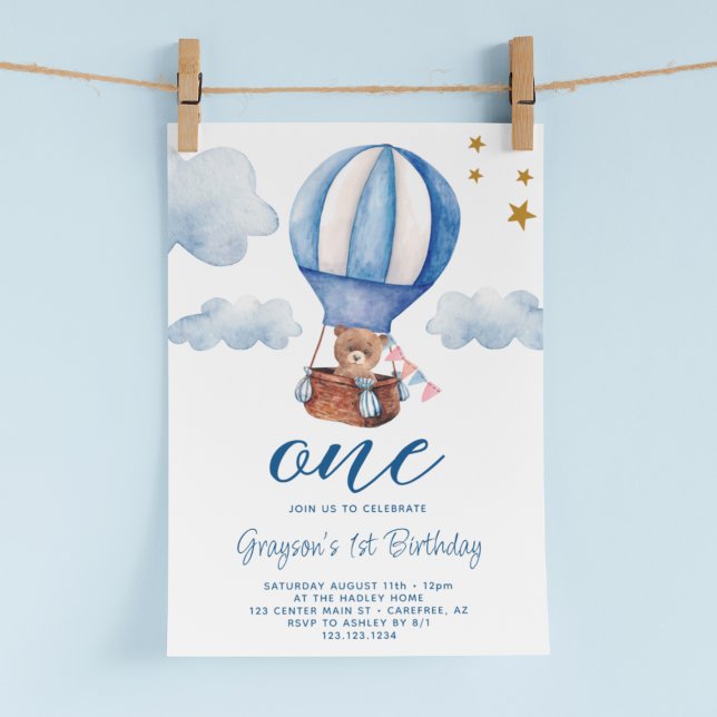 Convite de 1º Aniversário Urso Azul (Criador carregado)