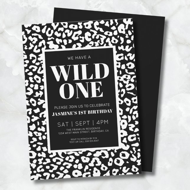 Convite de 1º Aniversário Wild One Safari (Wild One Black White 1st Birthday Invitation)