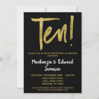 Convite de 10º Aniversário Black Gold Script