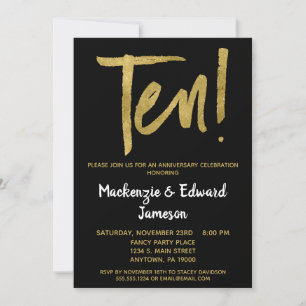 Convite de 10º Aniversário Black Gold Script