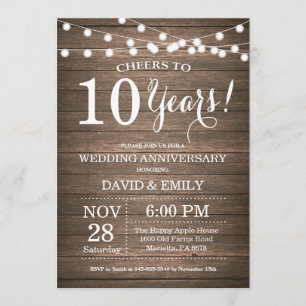 Convite de 10º Aniversário de Casamento Rustico Ma