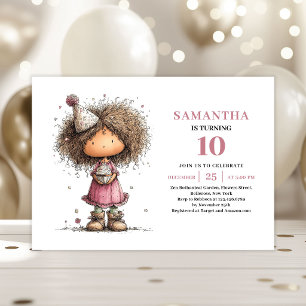 Convite de 10º Aniversário Menina Pequena Fantasia