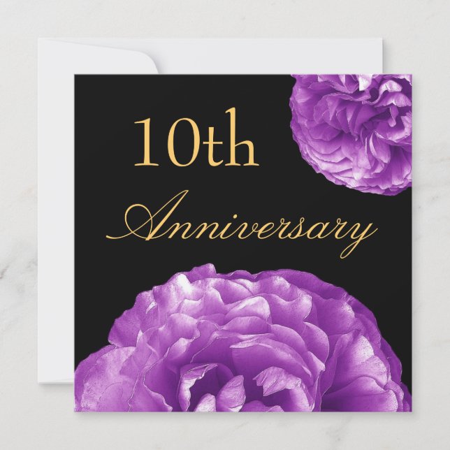 Convite de 10º Aniversário - Rosas ROXAS (Frente)