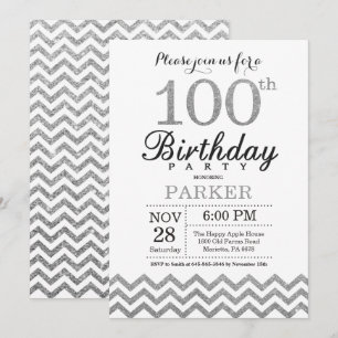 Convite de 100º Aniversário com Brilho Prateado