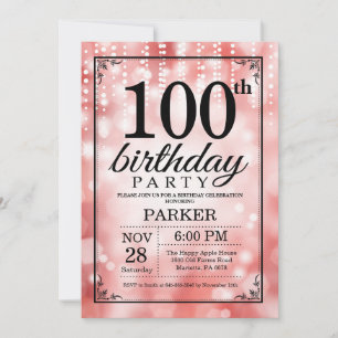 Convite de 100º Aniversário com Brilho Vermelho