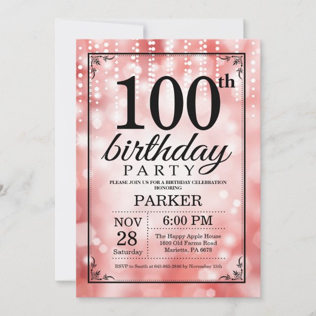 Convite de 100º Aniversário com Brilho Vermelho (Frente)