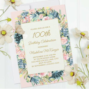 Convite de 100º Aniversário Floral Botânico Vintag