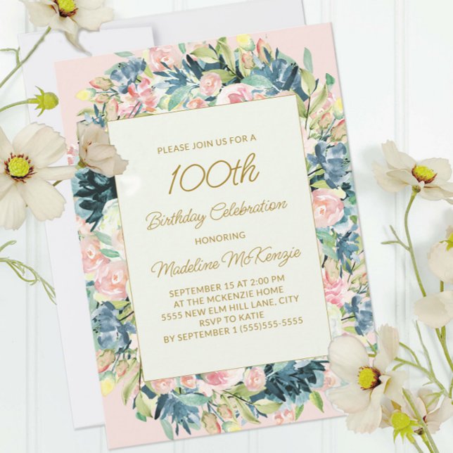 Convite de 100º Aniversário Floral Botânico Vintag (Criador carregado)