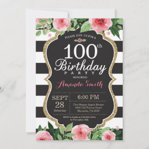 Convite de 100º Aniversário para Mulheres. Floral