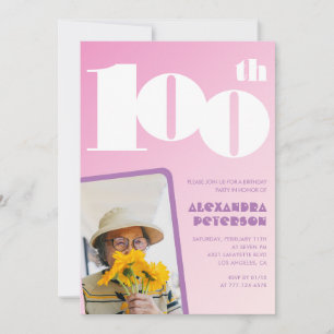 Convite de 100º aniversário rosa para sua foto ret