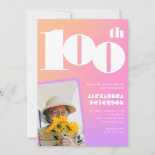 Convite de 100º aniversário rosa para sua Foto Ret