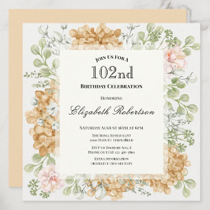 Convite de 102º Aniversário em Cores Elegantes de