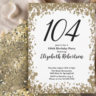 Convite de 104º Aniversário Elegante para Ela em D