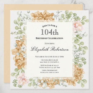 Convite de 104º Aniversário em Cores Elegantes de 