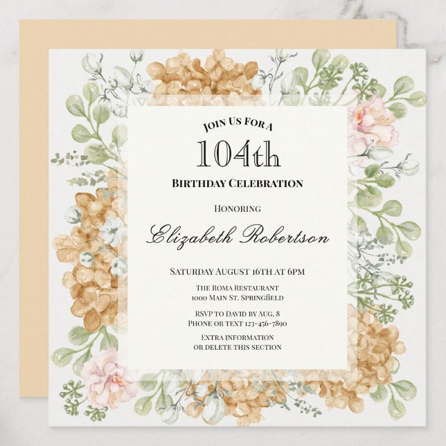 Convite de 104º Aniversário em Cores Elegantes de  (Criador carregado)