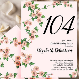 Convite de 104º Aniversário Floral em Rosa Bege