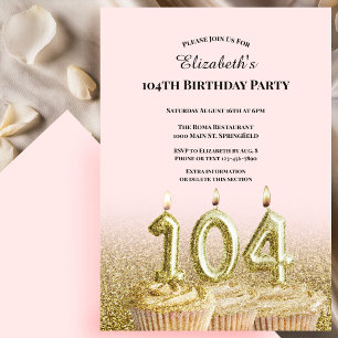 Convite de 104º Aniversário Rosa e Dourado Para El