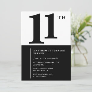 Convite de 11 preto e branco Simples