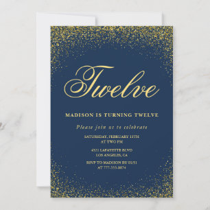 Convite de 12º aniversário elegante Dourado Marinh