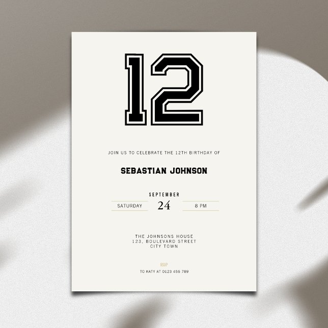 Convite de 12º Aniversário - Estilo Esportivo Mini (12th birthday invitation in minimalistic sport style)