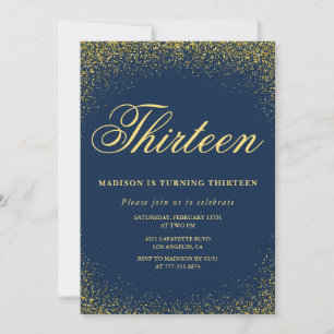 Convite de 13º aniversário elegante Dourado Marinh