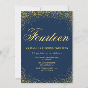 Convite de 14º aniversário elegante Dourado Glam N