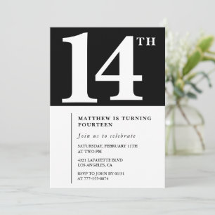 Convite de 14º aniversário Preto e Branco Chic