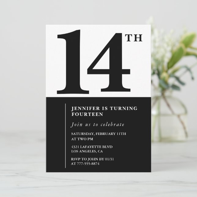 Convite de 14 de aniversário da Black White Girl S (Em pé/Frente)