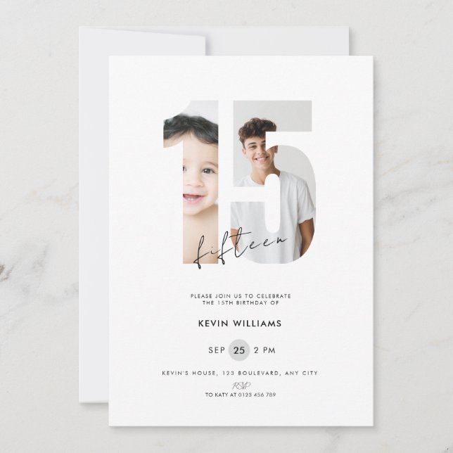 Convite de 15º Aniversário com Foto Meninos Branco (Frente)