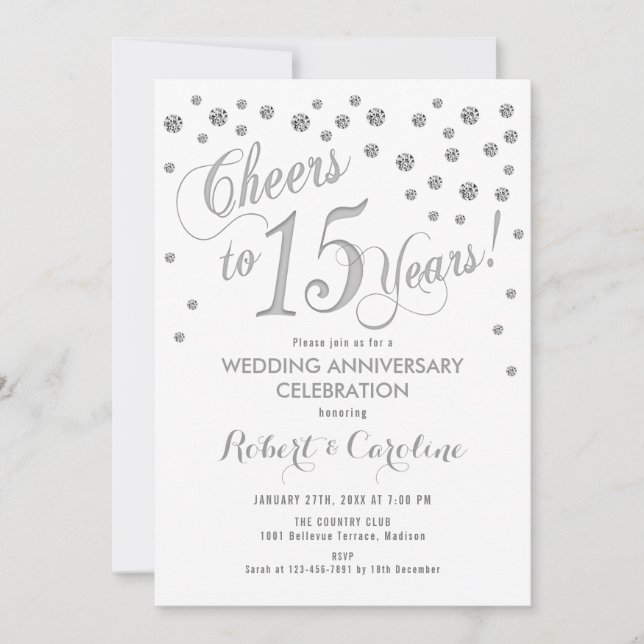 Convite de 15º Aniversário de Casamento - Branco P (Frente)