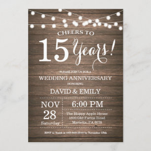 Convite de 15º Aniversário de Casamento Rustico Ma