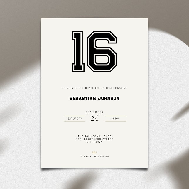 Convite de 16º Aniversário - Estilo Esportivo Mini (16th birthday invitation simple sport design for teenagers)
