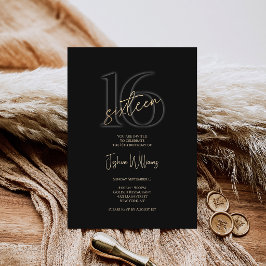 Convite de 16º Aniversário Preto Luxuoso Dourado