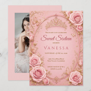 Convite de 16 anos doce Princesa Rosa