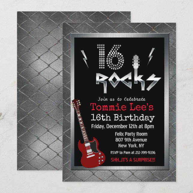 Convite de 16 anos Rockstar Guitar (Frente/Verso)