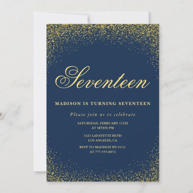 Convite de 17º aniversário elegante Dourado Naval  (Frente)