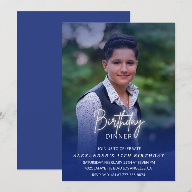 convite de 17º aniversário Jantar de Aniversário F (Frente/Verso)