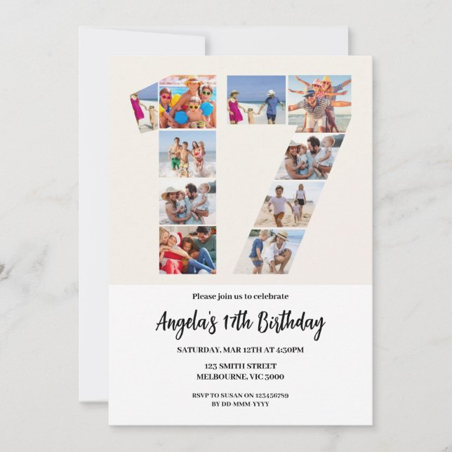 Convite de 17º Aniversário - Número 17 (Frente)