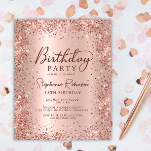Convite de 18º Aniversário com Brilho em Rose Gold